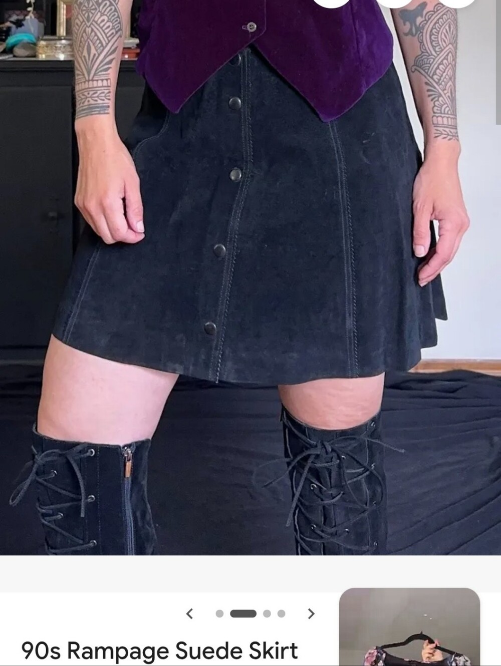 Rampage Black Suede Button-Front A-Line Mini Skirt
